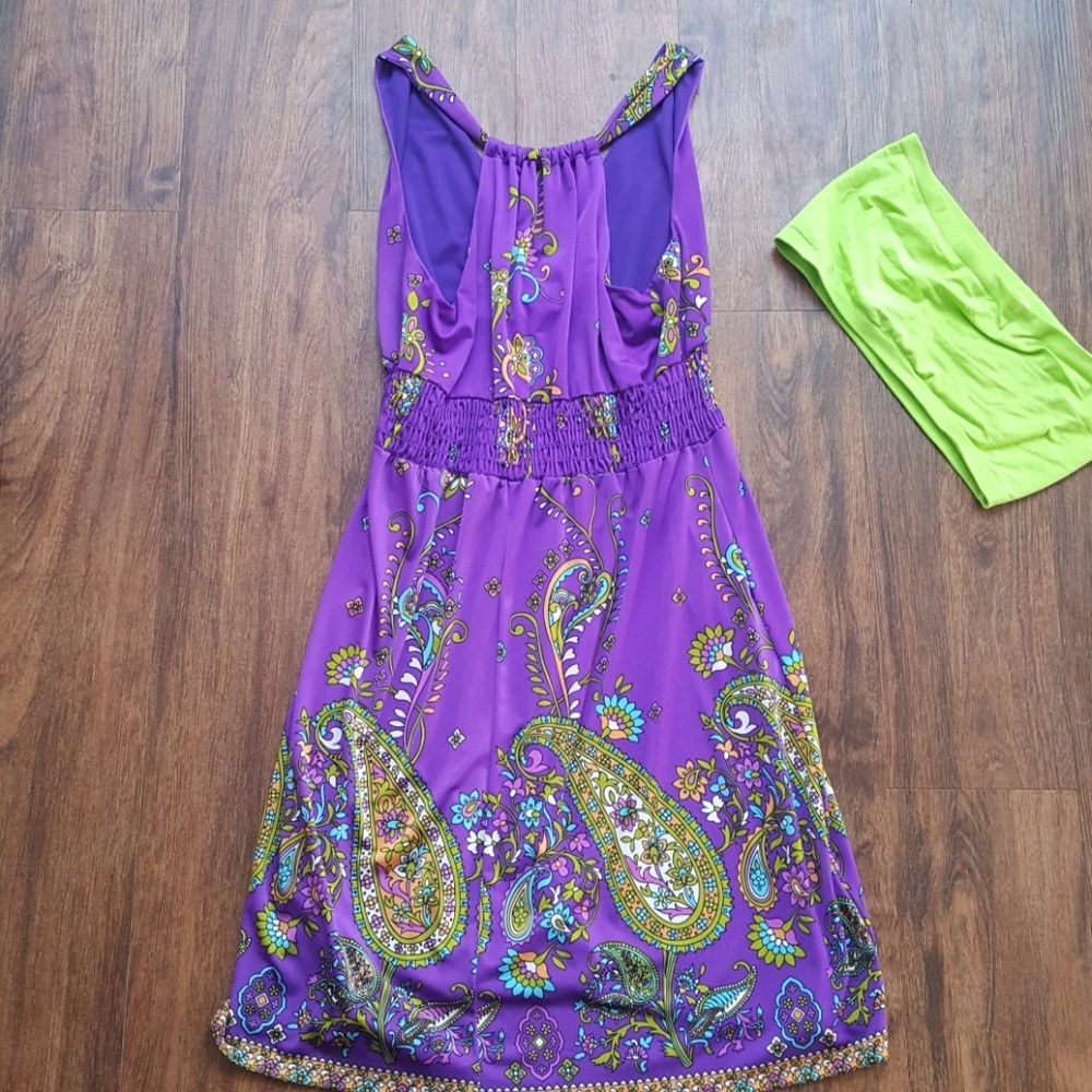 Purple Paisley Dress with Green Bandeau - Picture 5 of 7